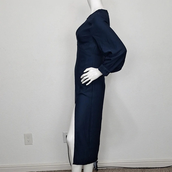 Zara "NEW" Dark Blue Romantic Goth Front Slit Witchy Cocktail Midi Dress Size S - Picture 4 of 9